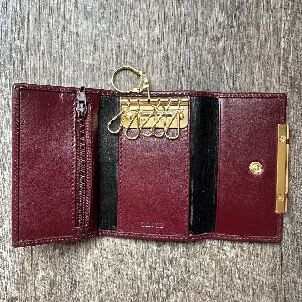 Authentic Bally‎ Wallet Red Burgundy Leather Bi Fold Coin Pouch EUC